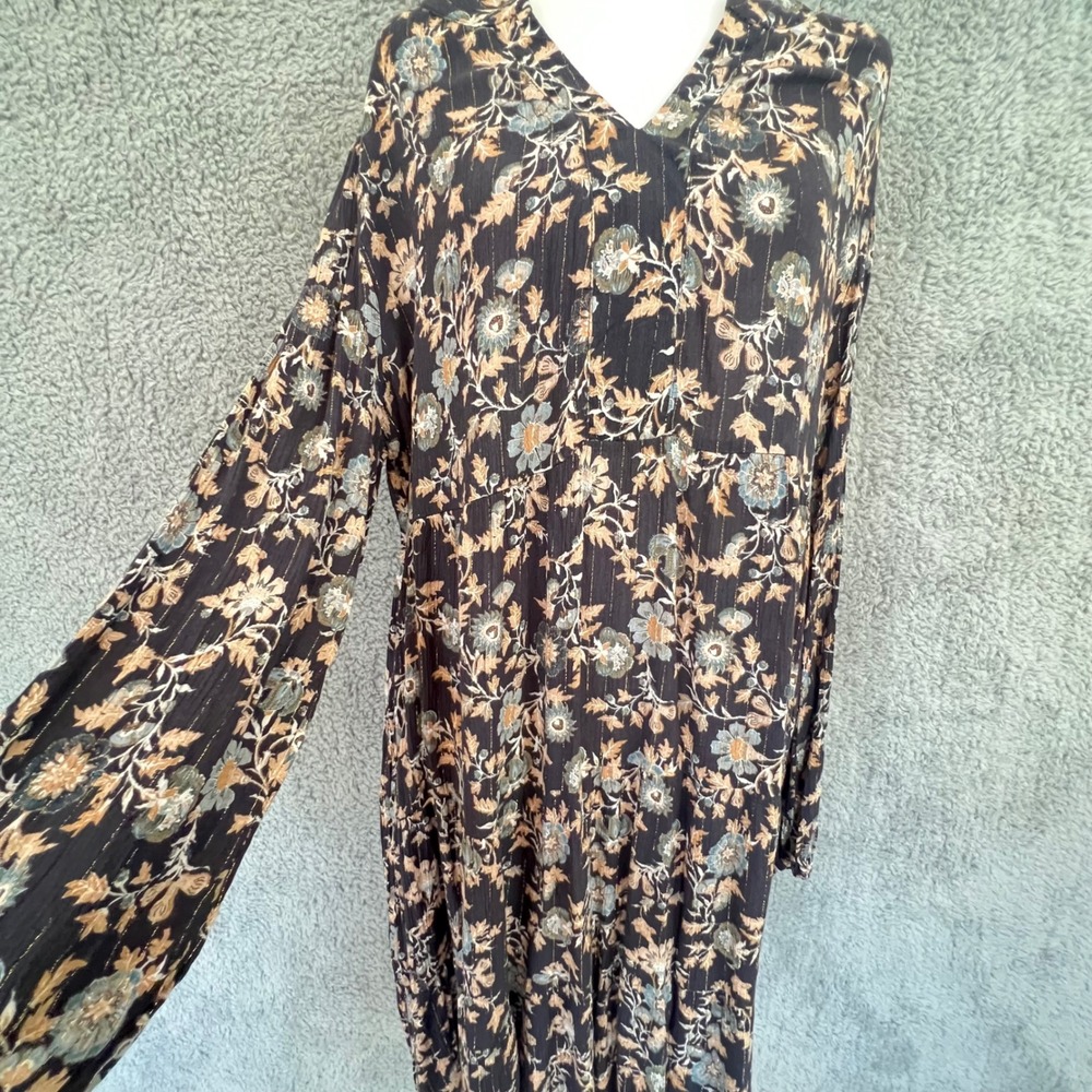 Knox Rose Floral Boho Dress With Pockets Fall Print L Tiered Knee Length Relaxed
